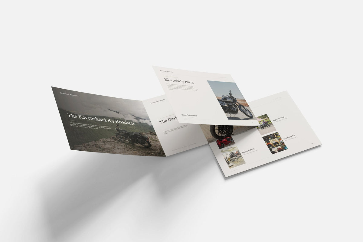 Motorcycle Dealer Customer Pack in PowerPoint, printed documents stacked