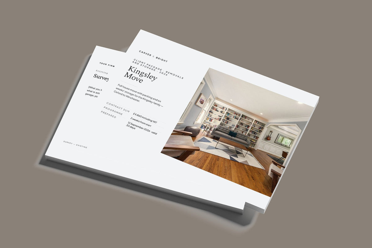 Removals and Storage Client Package, Slate colourway, stacked books mockup