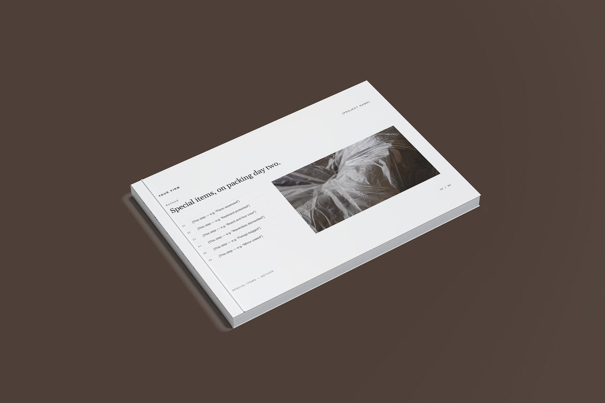 Removals and Storage Client Package, Slate colourway, closed magazine mockup