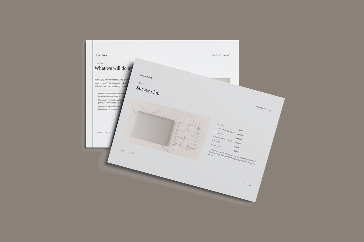 Removals and Storage Client Package, Slate colourway, front and back cover mockup