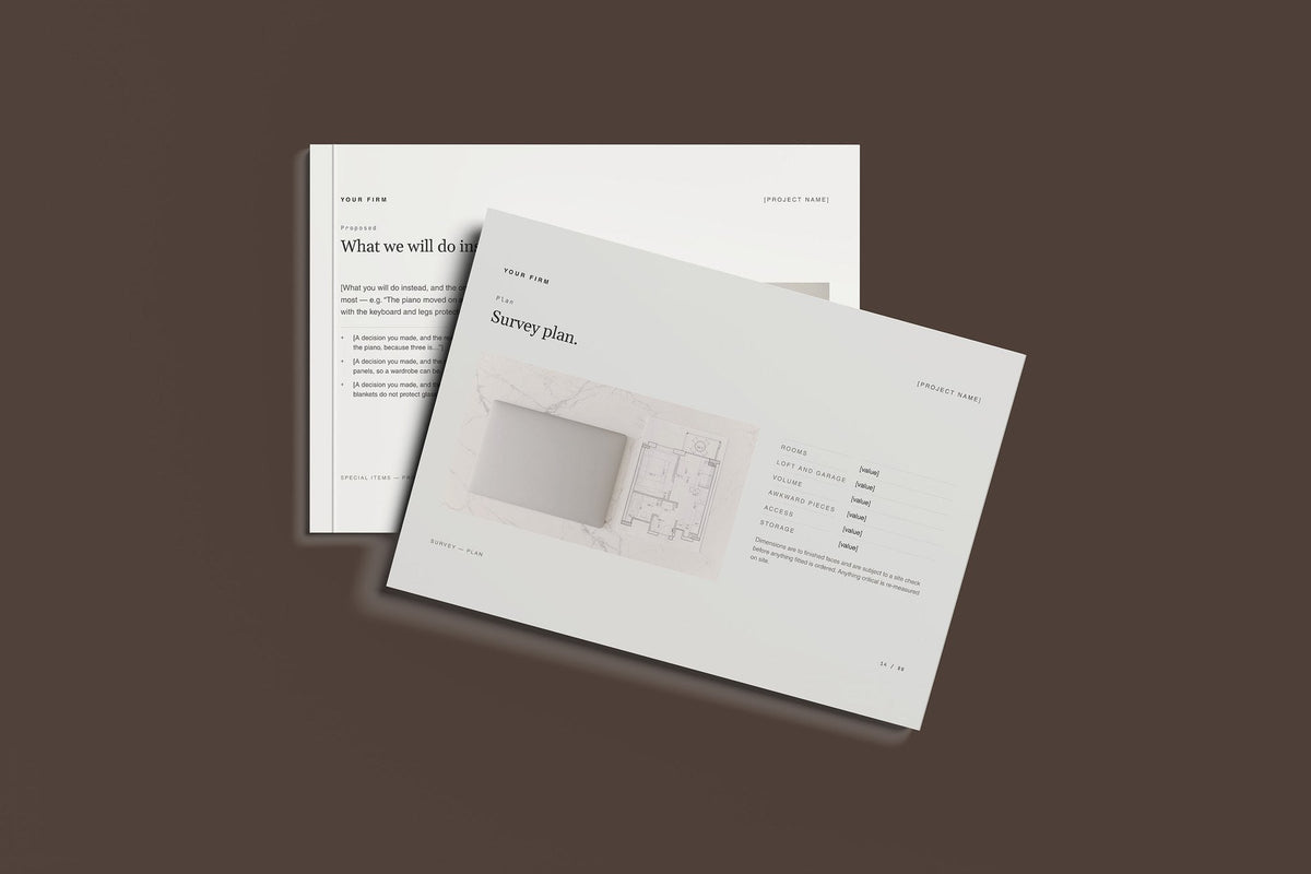 Removals and Storage Client Package, Standard colourway, front and back cover mockup