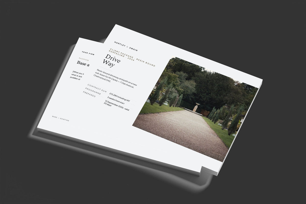 Resin Bound Surfacing Client Package, Slate colourway, stacked books mockup