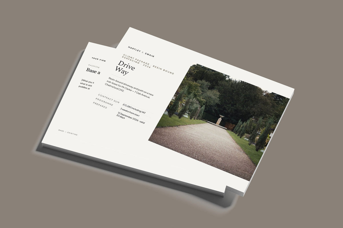 Resin Bound Surfacing Client Package, Standard colourway, stacked books mockup