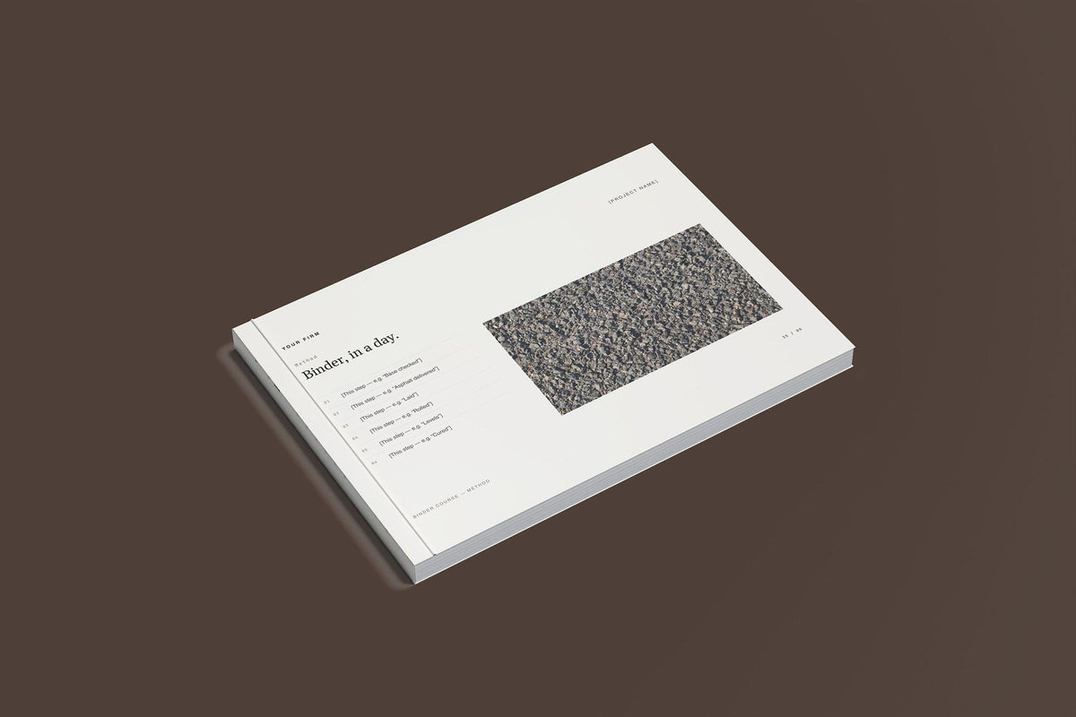 Resin Bound Surfacing Client Package, Standard colourway, closed magazine mockup