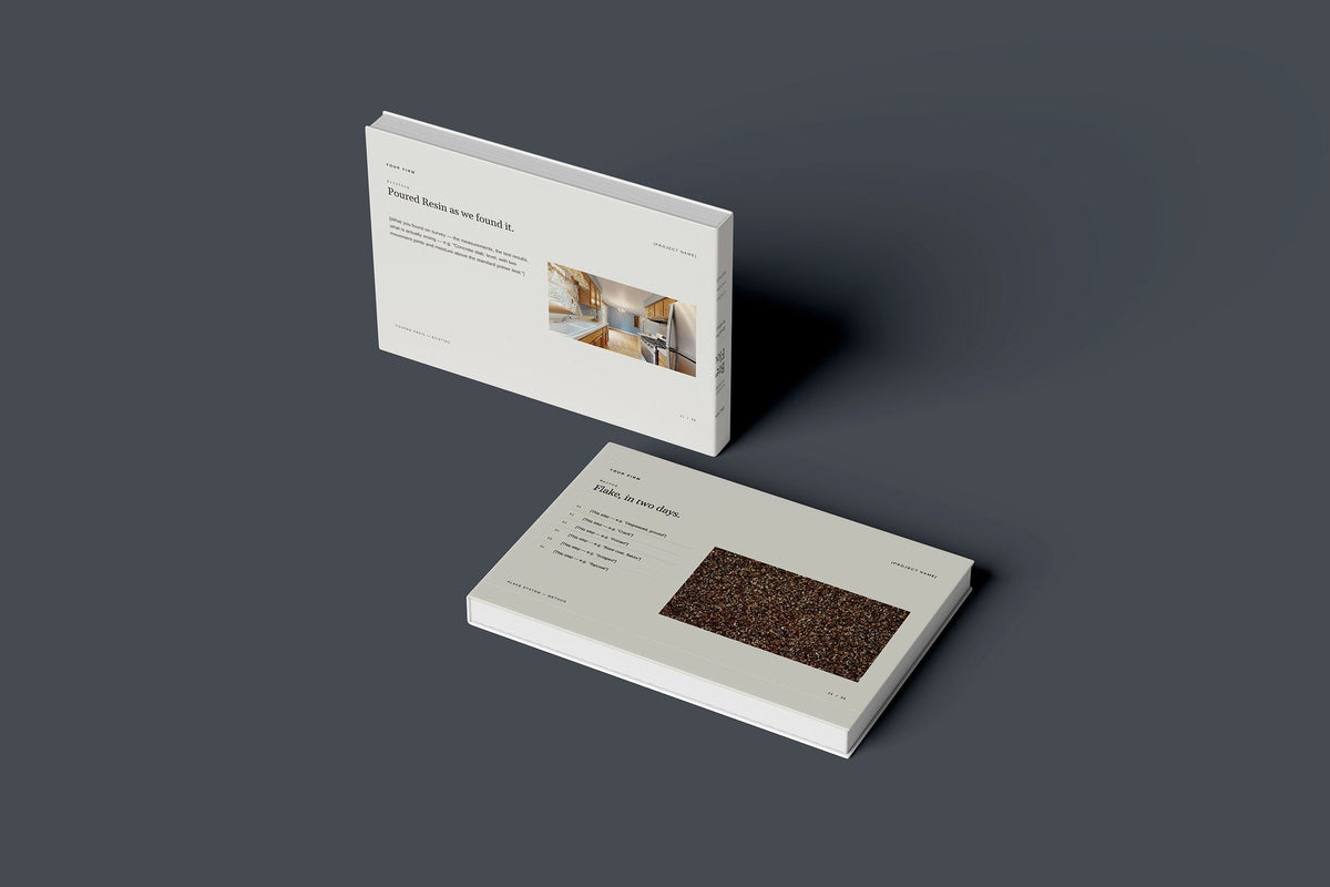 Resin Flooring Client Package, Oat colourway, floating books mockup