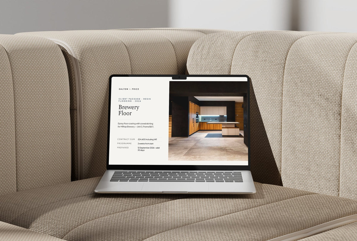Resin Flooring Client Package, Standard colourway, laptop screen mockup