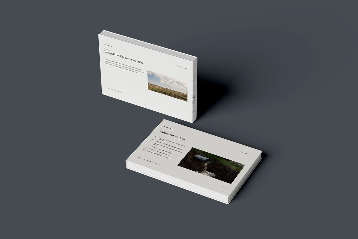 Retaining Walls and Gabions Client Package, Ivory colourway, floating books mockup