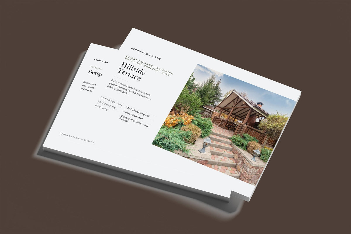 Retaining Walls and Gabions Client Package, Slate colourway, stacked books mockup