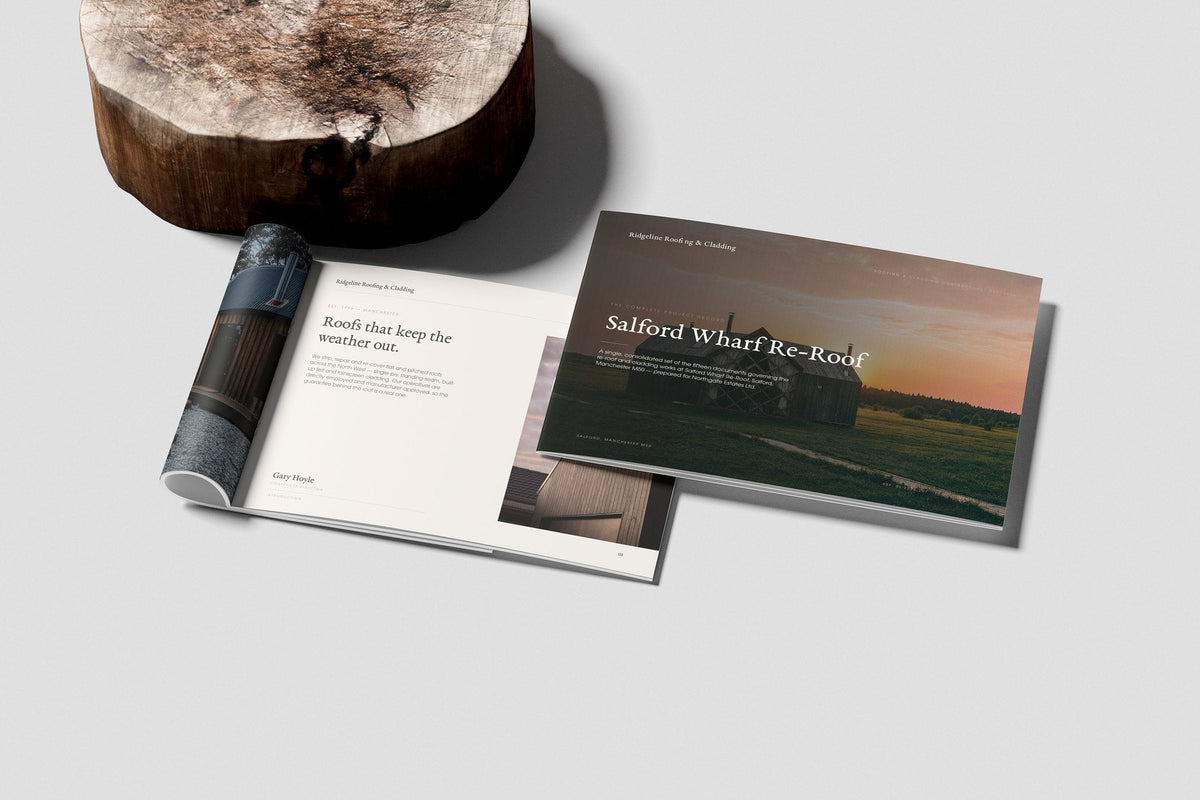 Roofing & Cladding Contractor Project Pack in PowerPoint, printed and rolled
