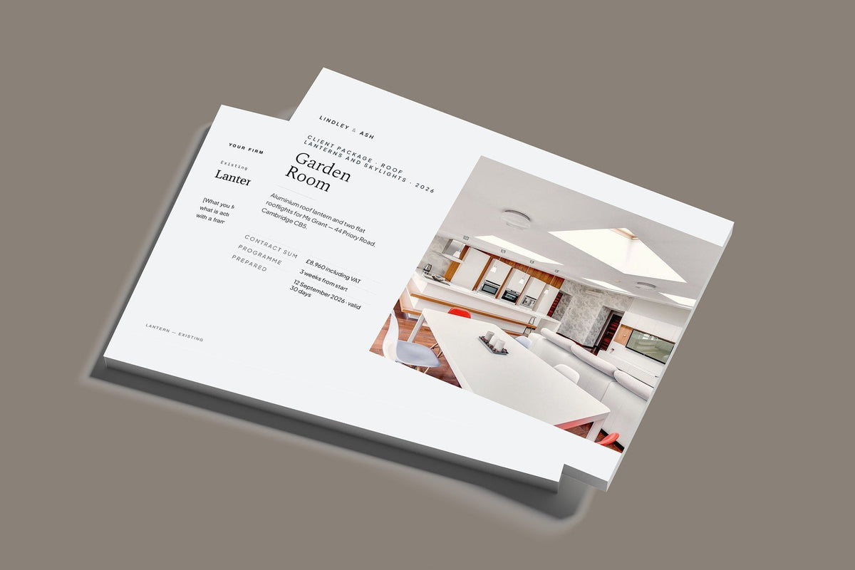 Roof Lanterns and Skylights Client Package, Slate colourway, stacked books mockup