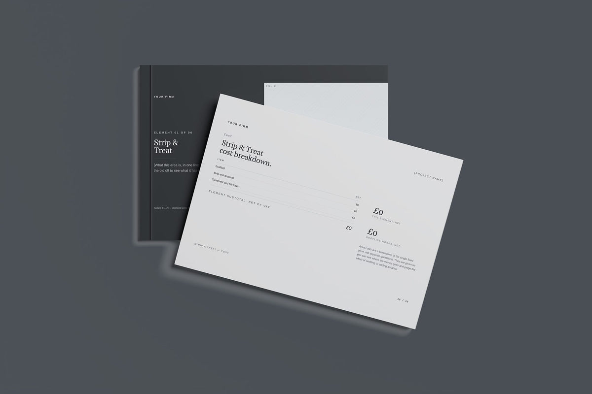 Roofline Fascias and Soffits Client Package, Slate colourway, front and back cover mockup
