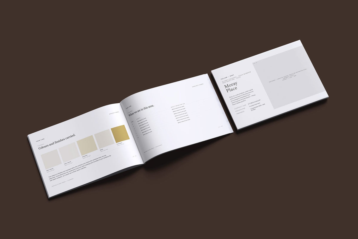 Sash Window Client Package, Ivory colourway, cover and inside spread mockup