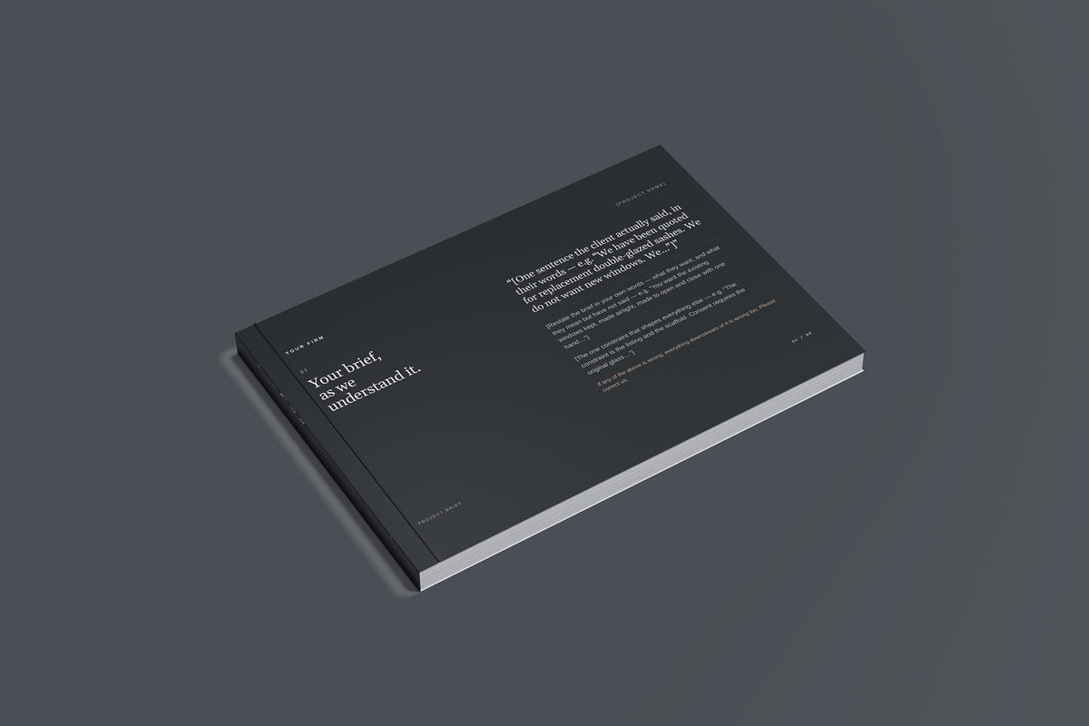 Sash Window Client Package, Slate colourway, closed magazine mockup