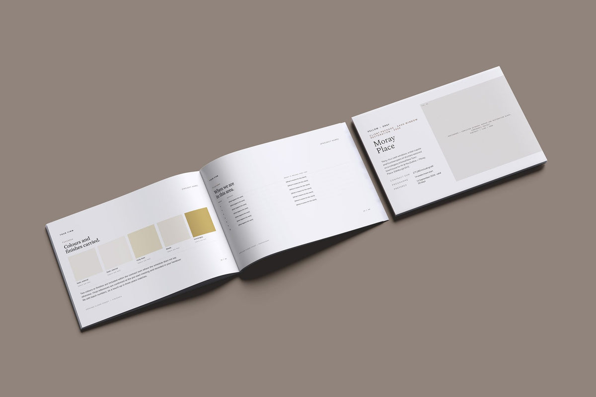 Sash Window Client Package, Standard colourway, cover and inside spread mockup