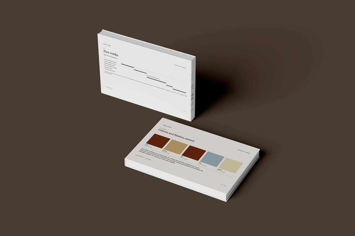 Sauna and Steam Room Client Package, Ivory colourway, floating books mockup