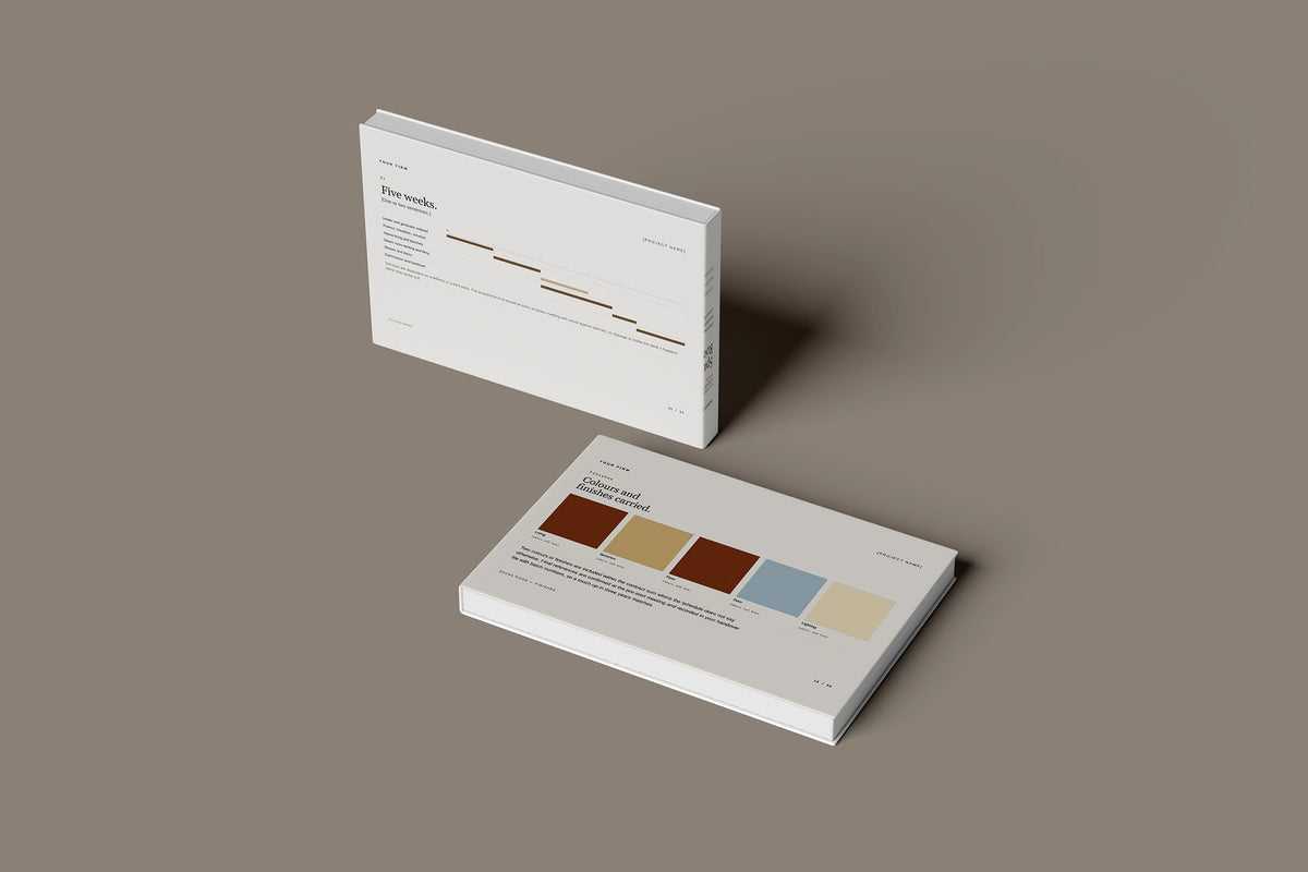 Sauna and Steam Room Client Package, Standard colourway, floating books mockup