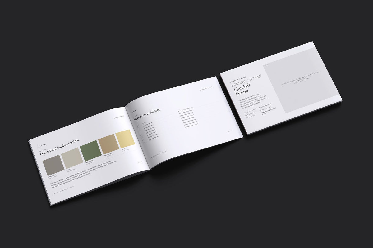 Scaffolding Client Package, Ivory colourway, cover and inside spread mockup