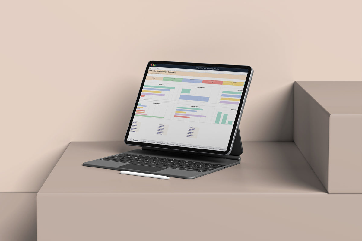 Task Tracker 2.0 - Scaffolding Excel template on an iPad with keyboard