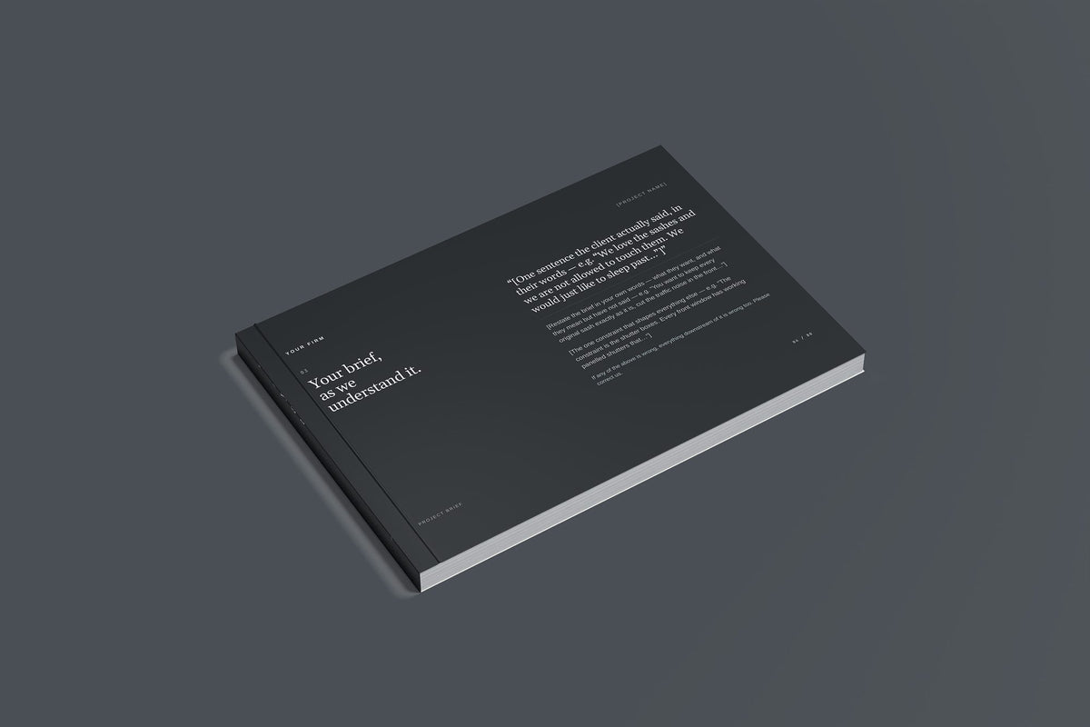Secondary Glazing Client Package, Slate colourway, closed magazine mockup
