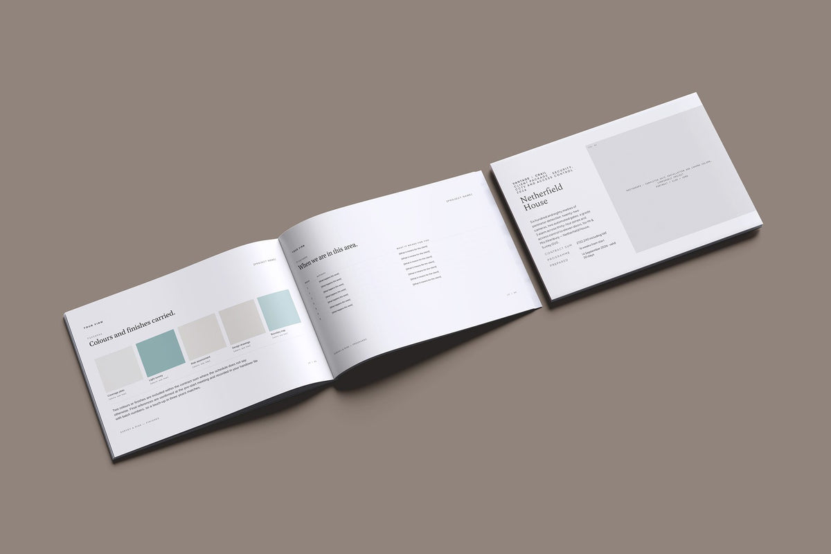 Security Client Package, Ivory colourway, cover and inside spread mockup