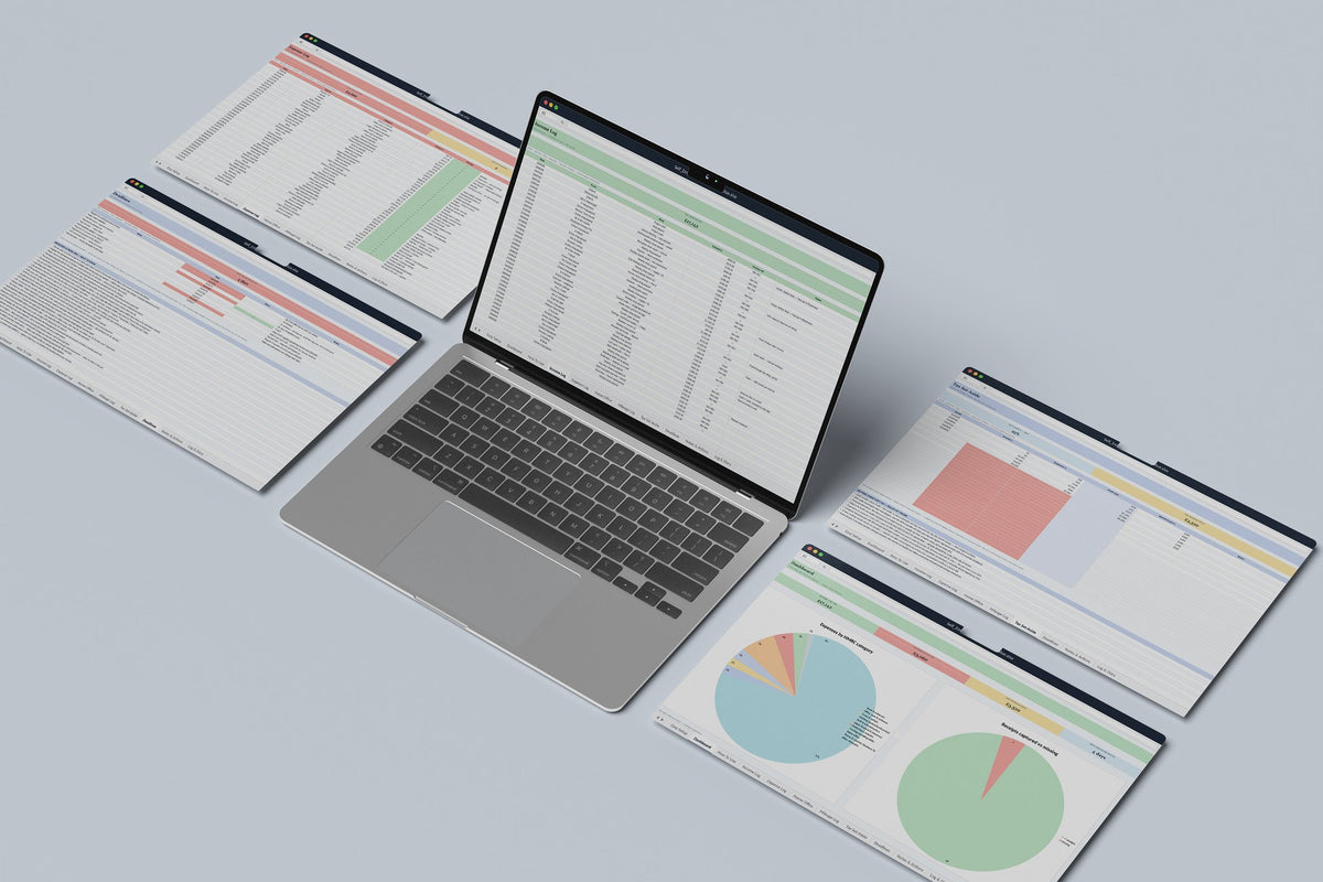 Self Employed Tax Log UK Excel template, Income Log tab on a laptop screen