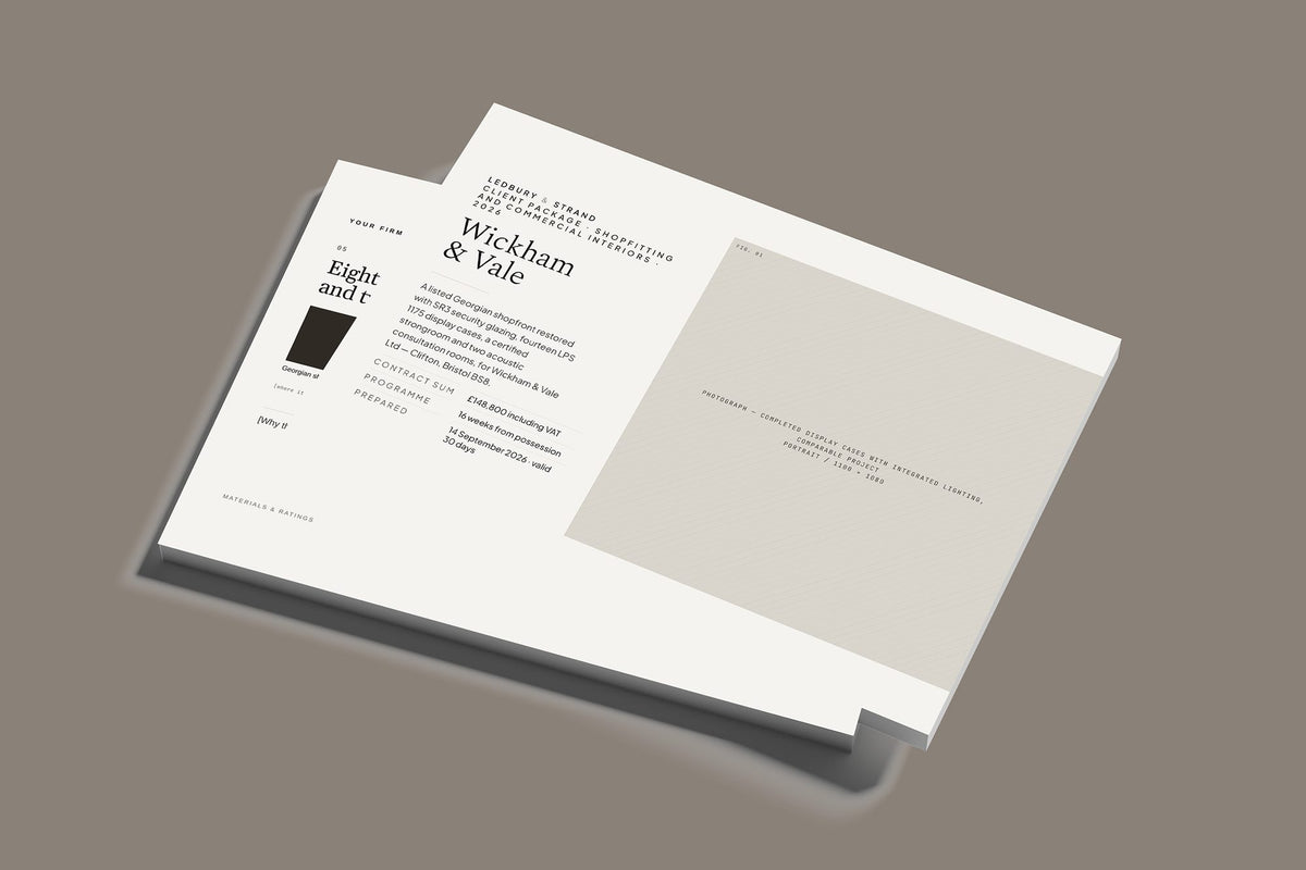 Shopfitting Client Package, Standard colourway, stacked books mockup