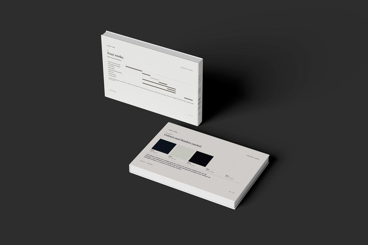 Signwriting and Gilding Client Package, Ivory colourway, floating books mockup