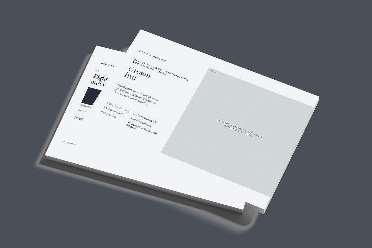 Signwriting and Gilding Client Package, Slate colourway, stacked books mockup