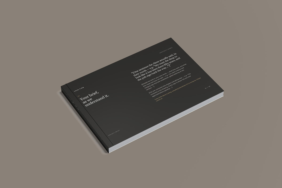 Signwriting and Gilding Client Package, Standard colourway, closed magazine mockup