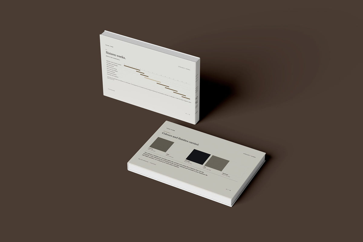 Single Storey Extension Client Package, Oat colourway, floating books mockup