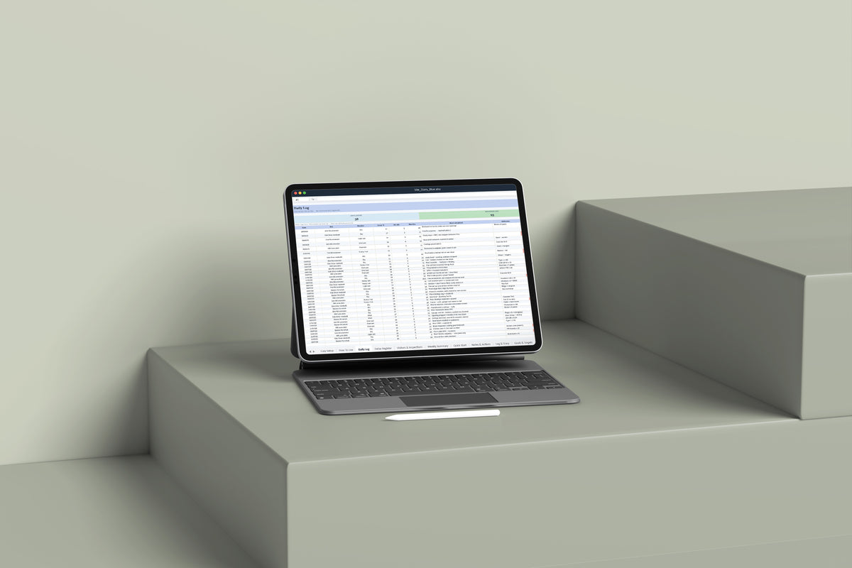 Site Diary Excel template on an iPad with keyboard