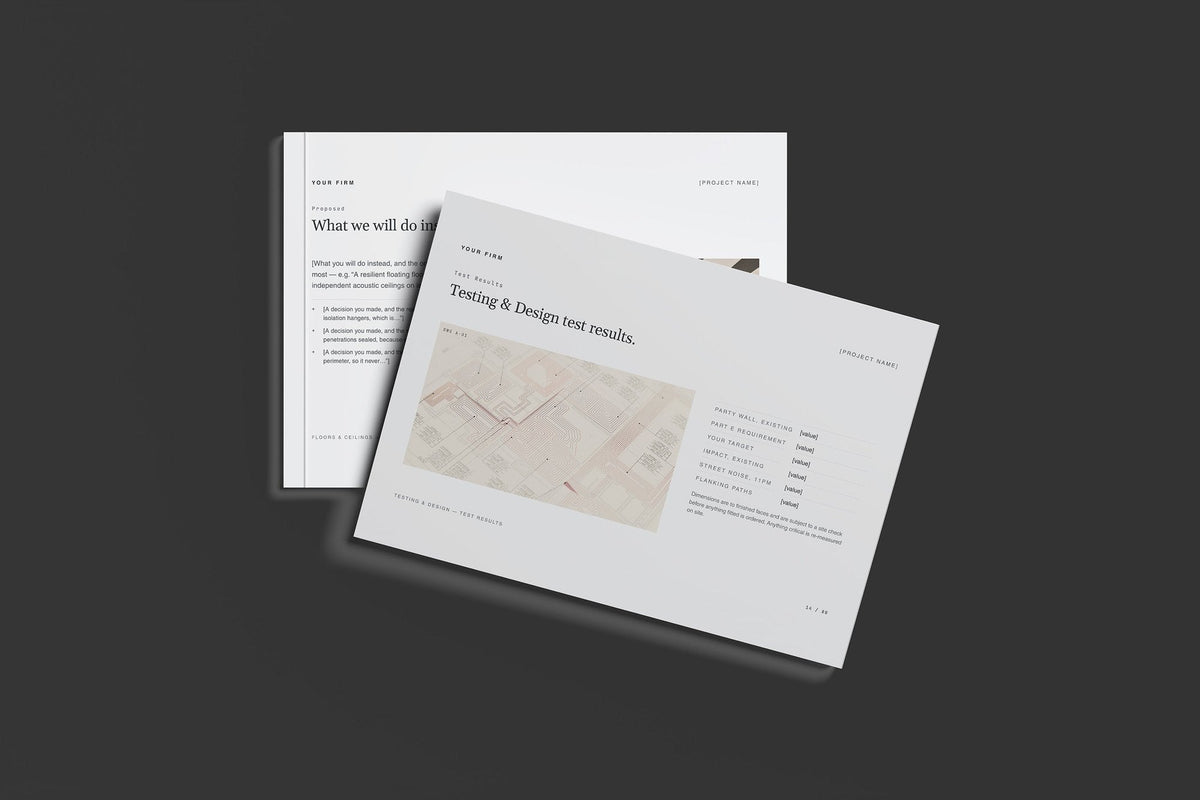Soundproofing Client Package, Slate colourway, front and back cover mockup