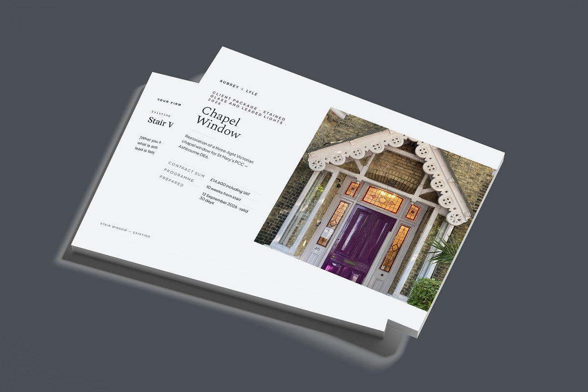 Stained Glass and Leaded Lights Client Package, Slate colourway, stacked books mockup