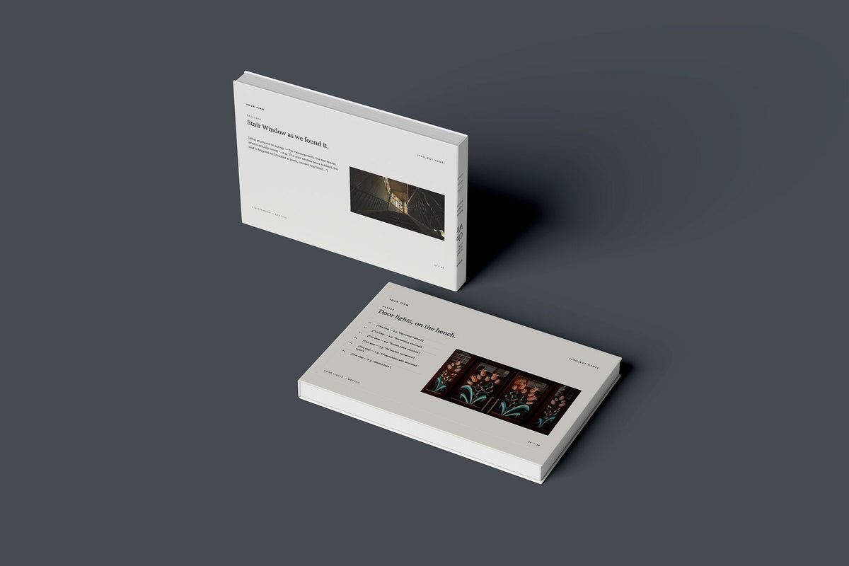 Stained Glass and Leaded Lights Client Package, Standard colourway, floating books mockup