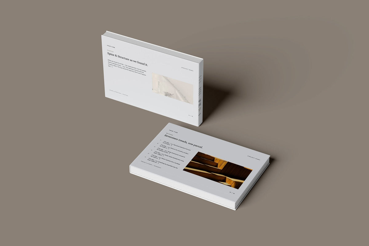 Staircase Client Package, Slate colourway, floating books mockup