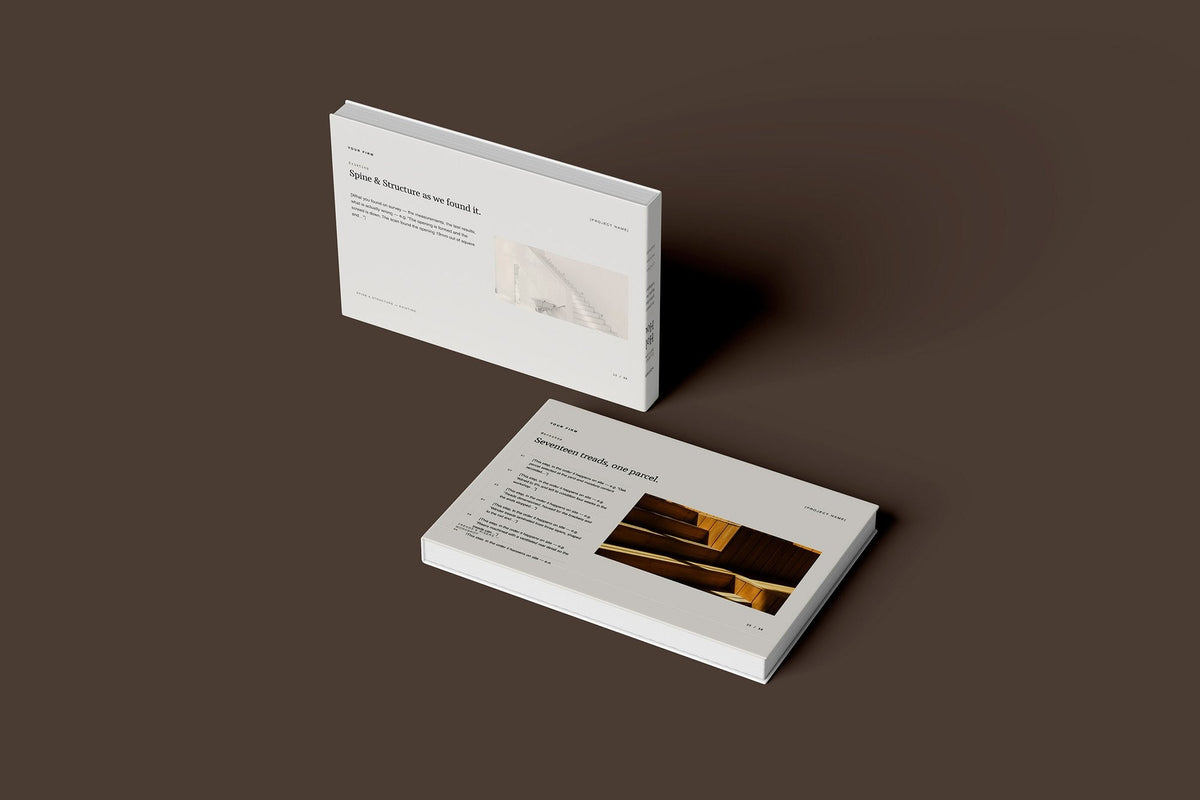 Staircase Client Package, Standard colourway, floating books mockup