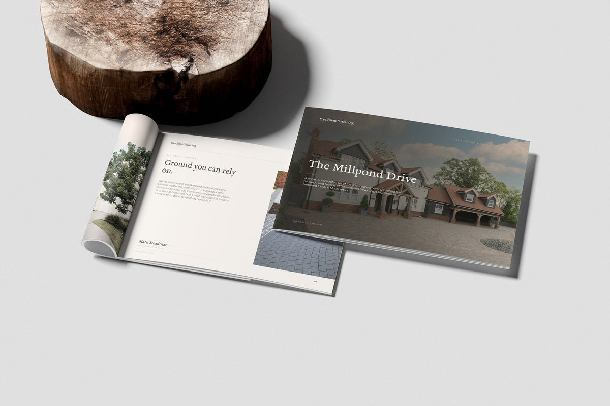 Driveway & Surfacing Contractor Project Pack in PowerPoint, printed and rolled