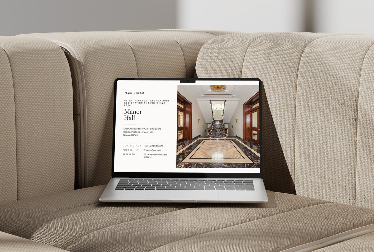 Stone Floor Restoration Client Package, Ivory colourway, laptop screen mockup