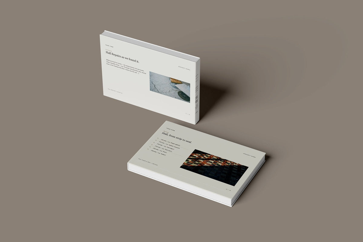 Stone Floor Restoration Client Package, Oat colourway, floating books mockup