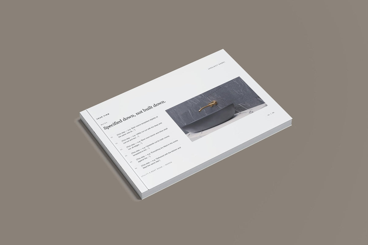 Stone Worktops Client Package, Slate colourway, closed magazine mockup