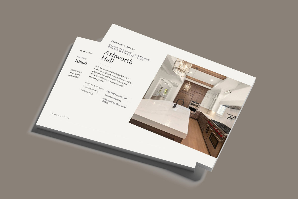Stone Worktops Client Package, Standard colourway, stacked books mockup