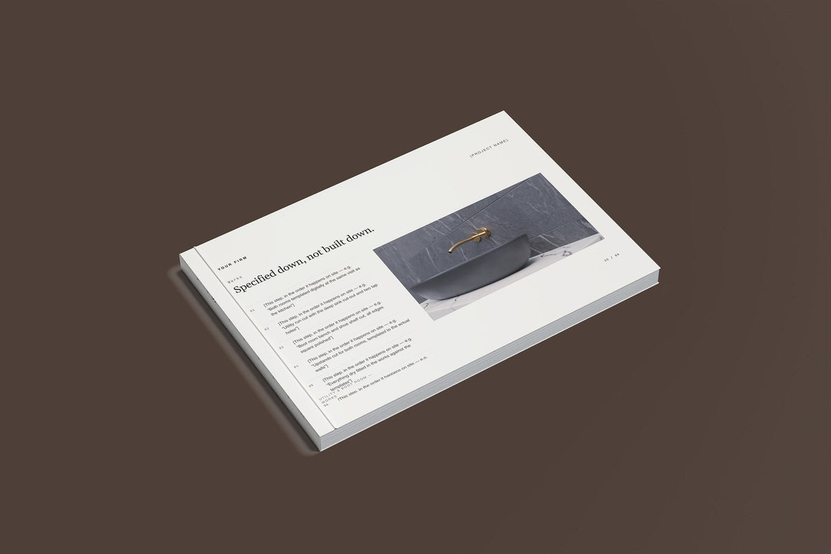 Stone Worktops Client Package, Standard colourway, closed magazine mockup