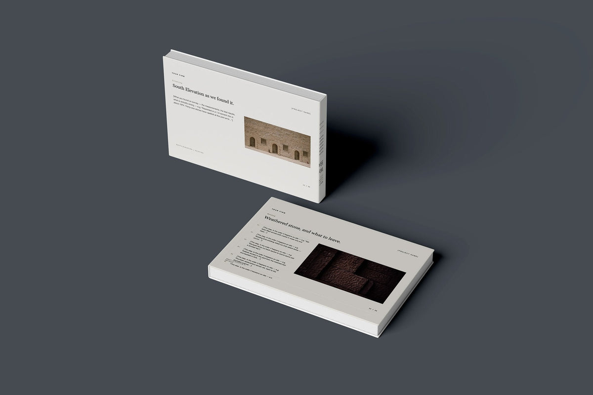 Stonemason Client Package, Standard colourway, floating books mockup