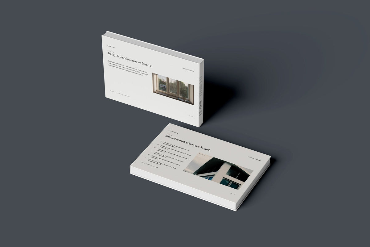 Structural Glazing Client Package, Ivory colourway, floating books mockup