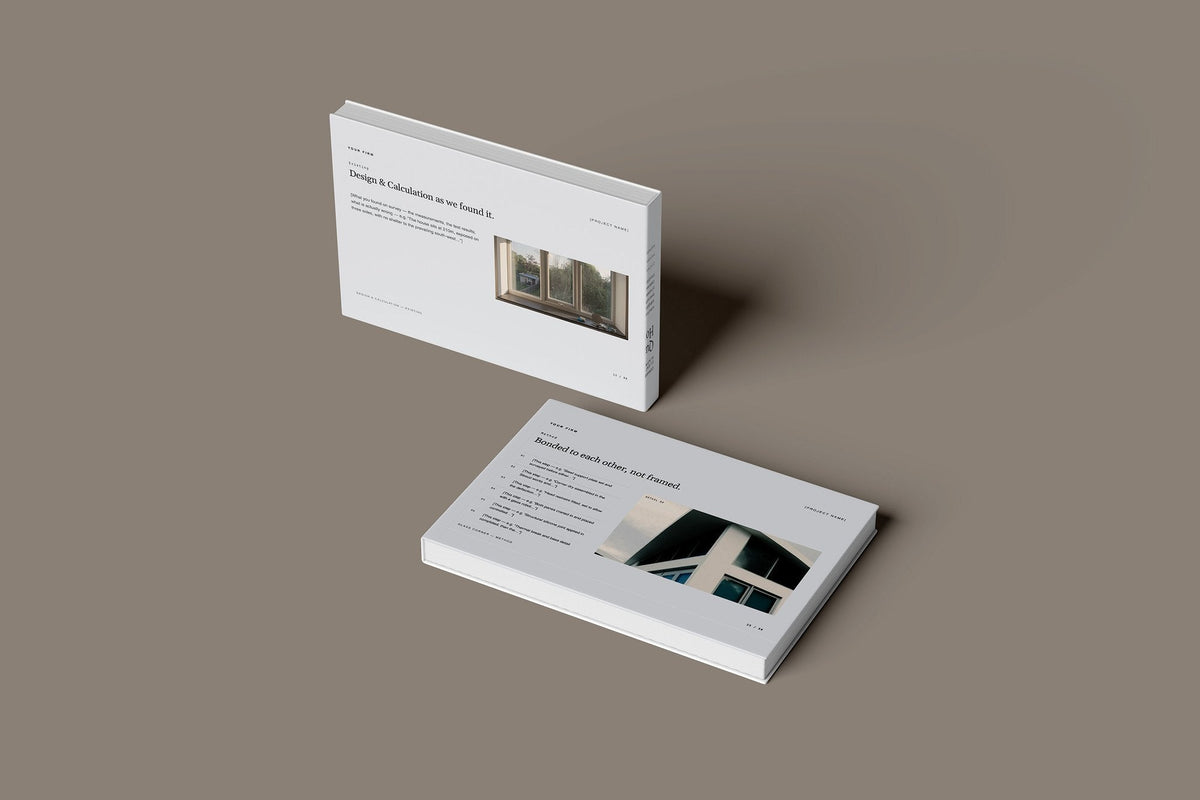 Structural Glazing Client Package, Slate colourway, floating books mockup