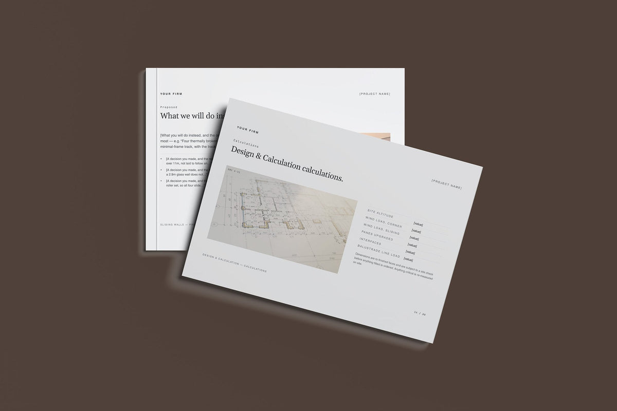 Structural Glazing Client Package, Slate colourway, front and back cover mockup