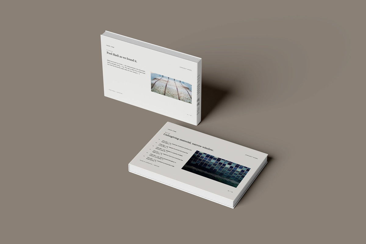 Swimming Pool Client Package, Ivory colourway, floating books mockup