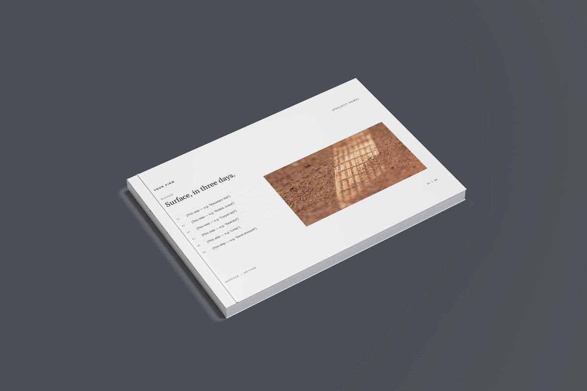 Tennis Court and Sports Surfaces Client Package, Slate colourway, closed magazine mockup