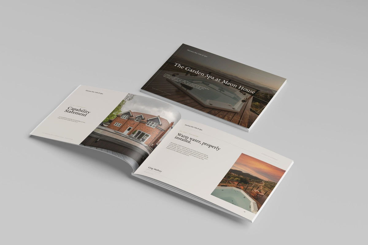 Hot Tub & Spa Installer Project Pack in PowerPoint, printed cover shown at an angle