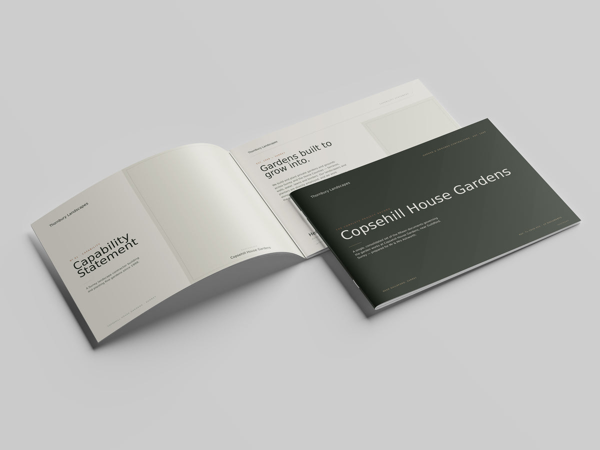 Landscape Gardener Project Pack in PowerPoint, printed and open at the first pages